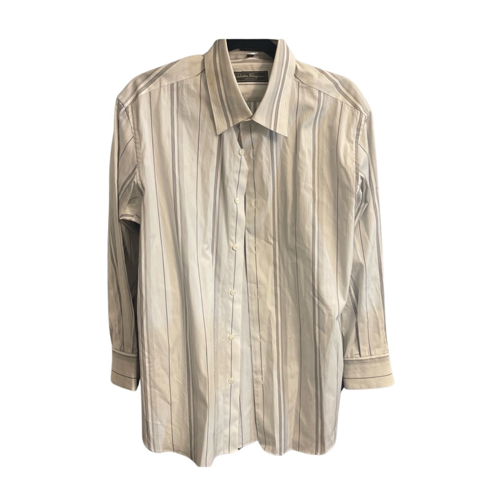 Salvatore Ferragamo Striped Button-Up Dress Shirt - M